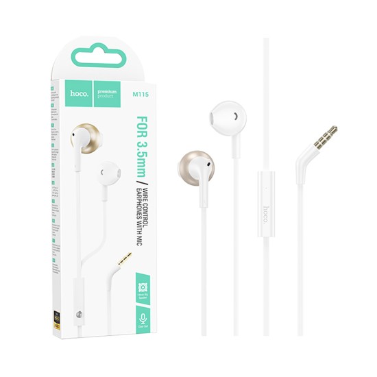 Auscultadores com Cabo Hoco M115 Sagacious com Microfone 3,5mm 1,2m Branco Auscultadores com Cabo Hoco M115 Sagacious com Microfone 3,5mm 1,2m Branco